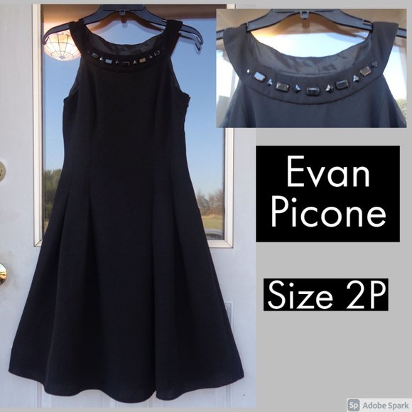 Evan Picone embellished neckline classic black dress 2 P - Picture 4 of 10